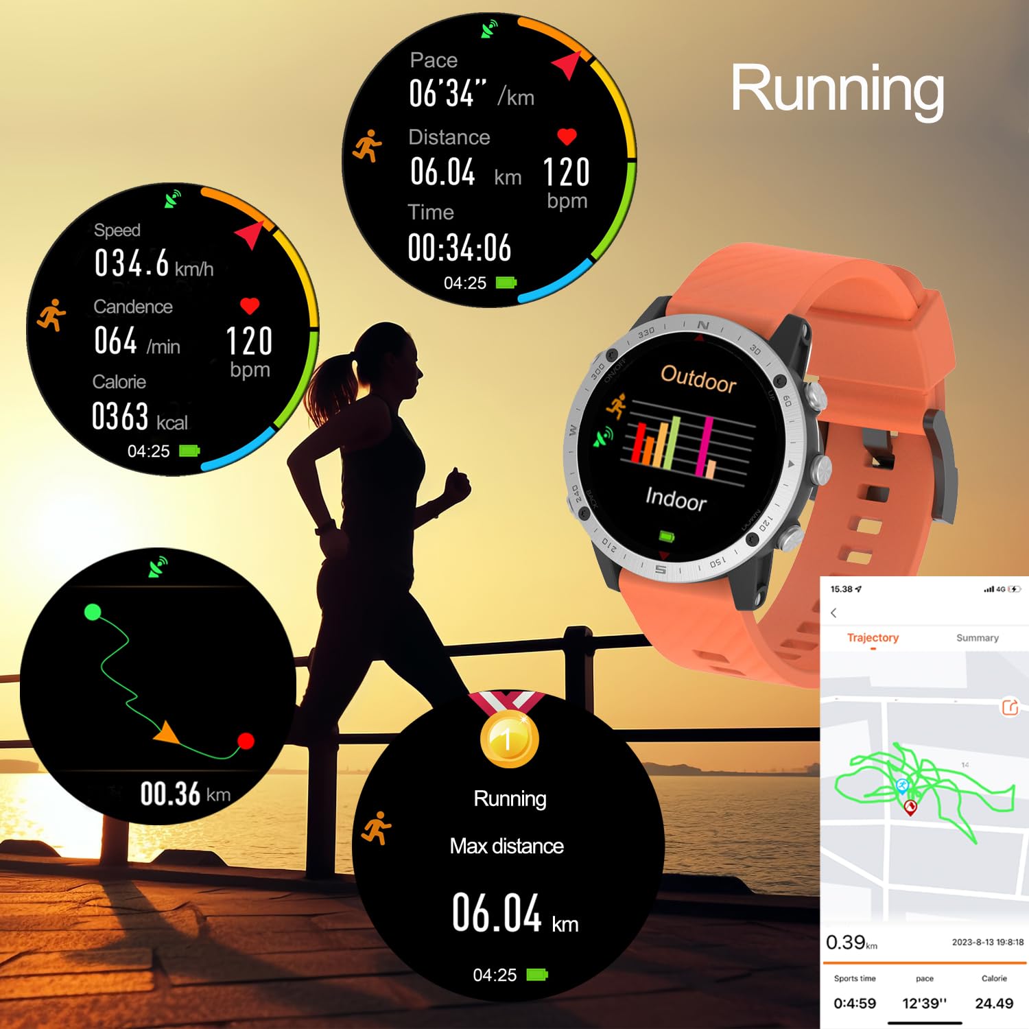 SUNROAD Reloj deportivo GPS con navegación, rastreador de fitness, correr, natación, ciclismo, altímetro, barómetro, brújula, esnórquel, buceo, pesca, reloj de pulsera digital de moda