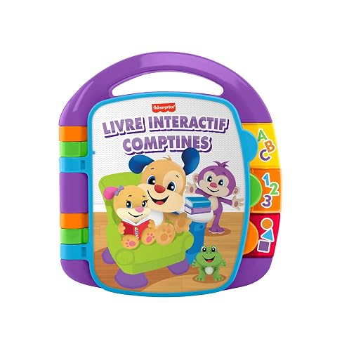 Fisher-Price Ríe y Aprende Libro Interactivo de Aprendizaje Cancionero, Juguete con Luces y Sonidos para bebé +6 Meses, Versión: Francés, CDH39