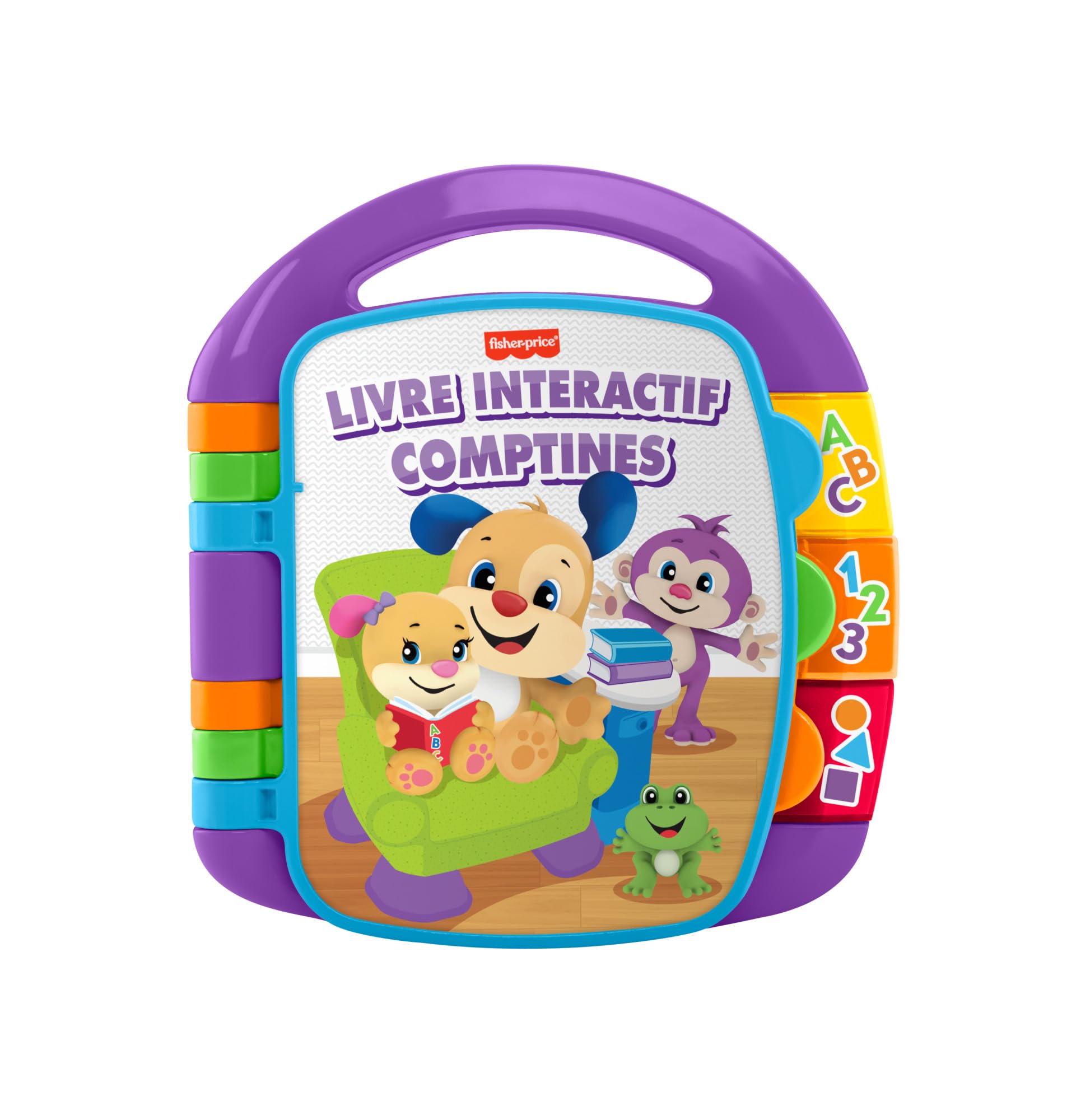 Fisher-Price Jouet d’éveil Musical Livre Interactif Comptines Rires et Éveil avec lumières et Musique pour bébés et Tout-Petits Version française CDH39