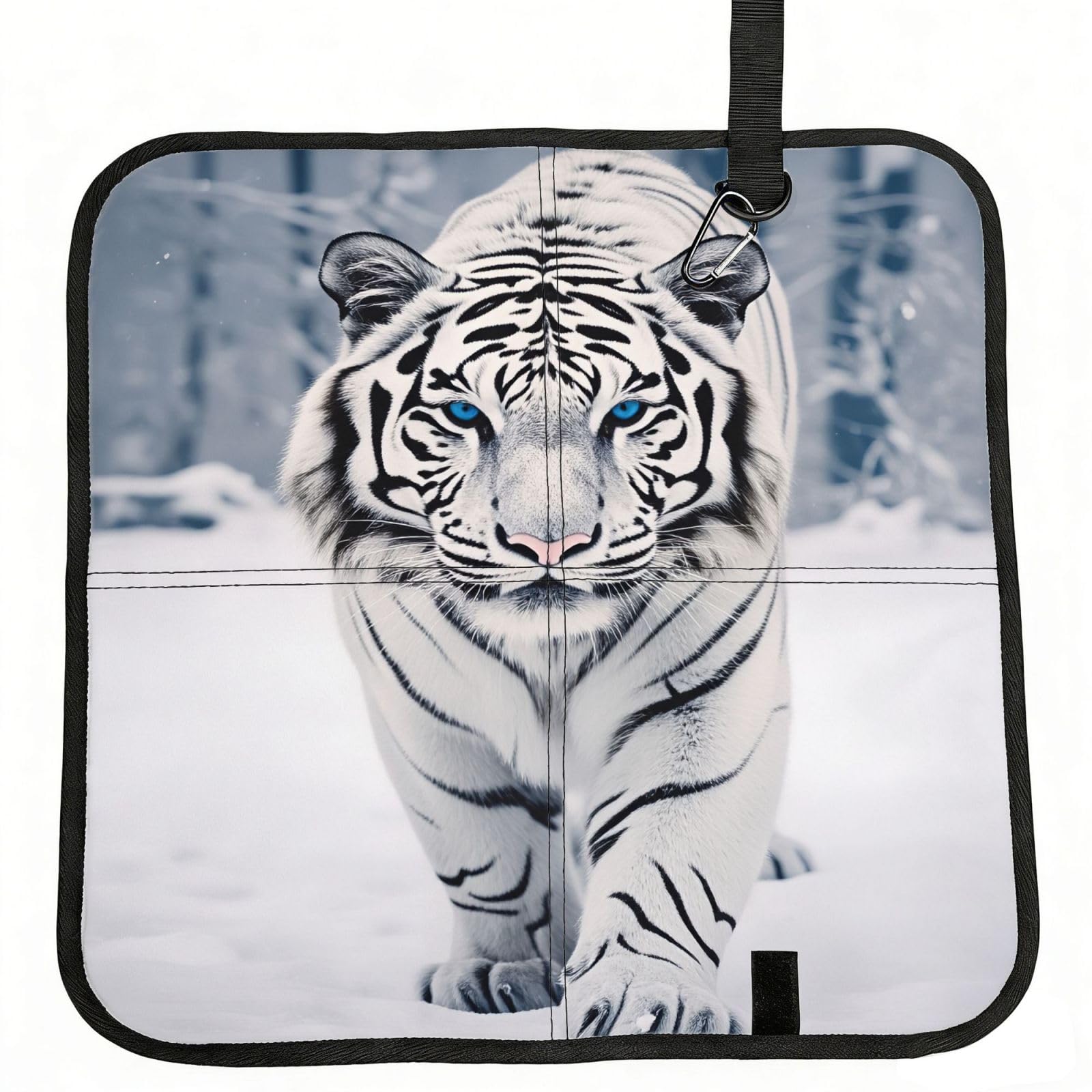 SDEGTHO White Tiger Print Padded Seat Pad Folding Cushion Waterproof Bench Mat Portable Outdoor Rest Mat 15.8"