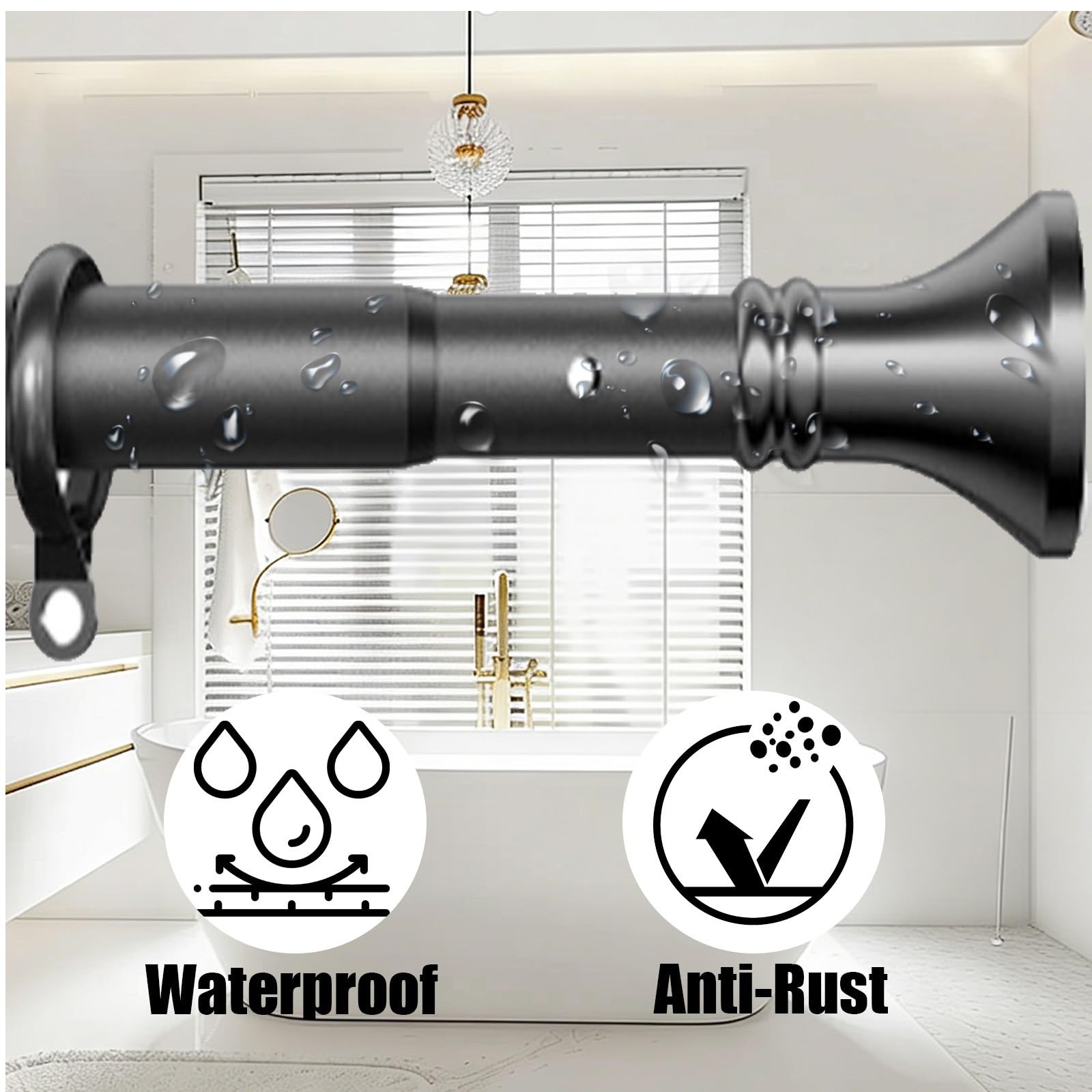 Klemmstange Ausziehbar 40-500cm, Gardinenstange ohne Bohren, Teleskopstange Edelstahl, teleskopstange zum klemmen Rutschfest wasserdicht für Fenster Badezimmer Schränke(Schwarz,210-300cm)