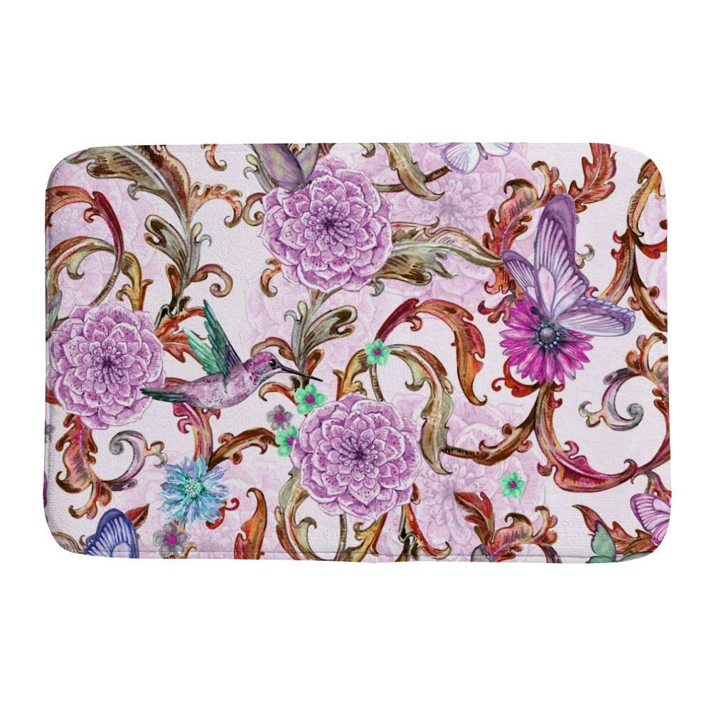 Tapis de bain motif floral lavable en machine velours corail