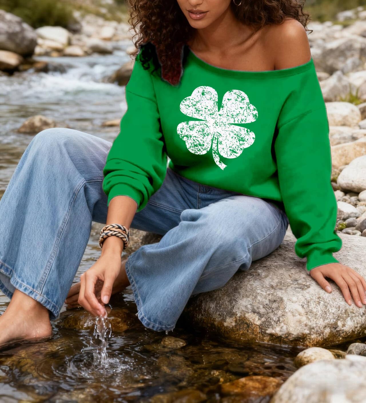 Women Off Shoulder Sweater Fleeced Long Sleeve Oversize Sweatshirt Blouse - Image 3