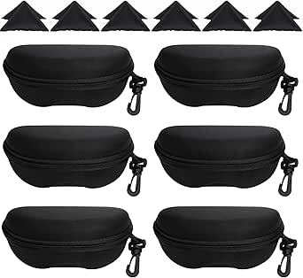 Nicunom 6 Pack Sunglasses Case Portable Travel Glasses Case, Zipper Shell Eyeglasses Cases with Hook and Cleaning Cloth