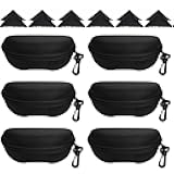 Nicunom 6 Pack Sunglasses Case Portable Travel Glasses Case, Zipper Shell Eyeglasses Cases with Hook and Cleaning Cloth