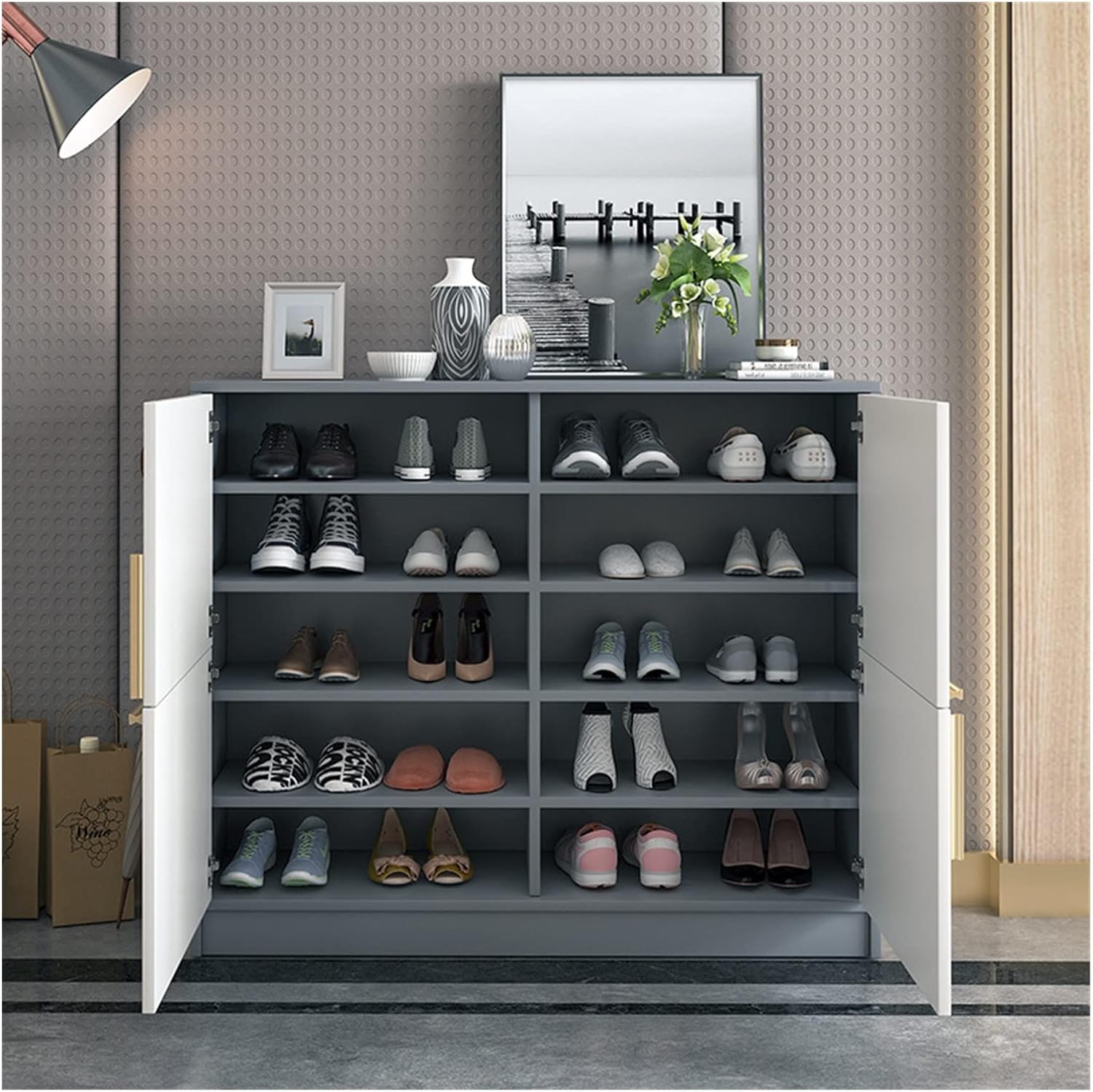 Entrance Shoe Cabinet Shoe Cabinet Storage Modern Simple Large Capacity Indoor Entrance Shoe Rack at Home Door Freestanding Shoe Rack (Size : 100x35x100cm) ()