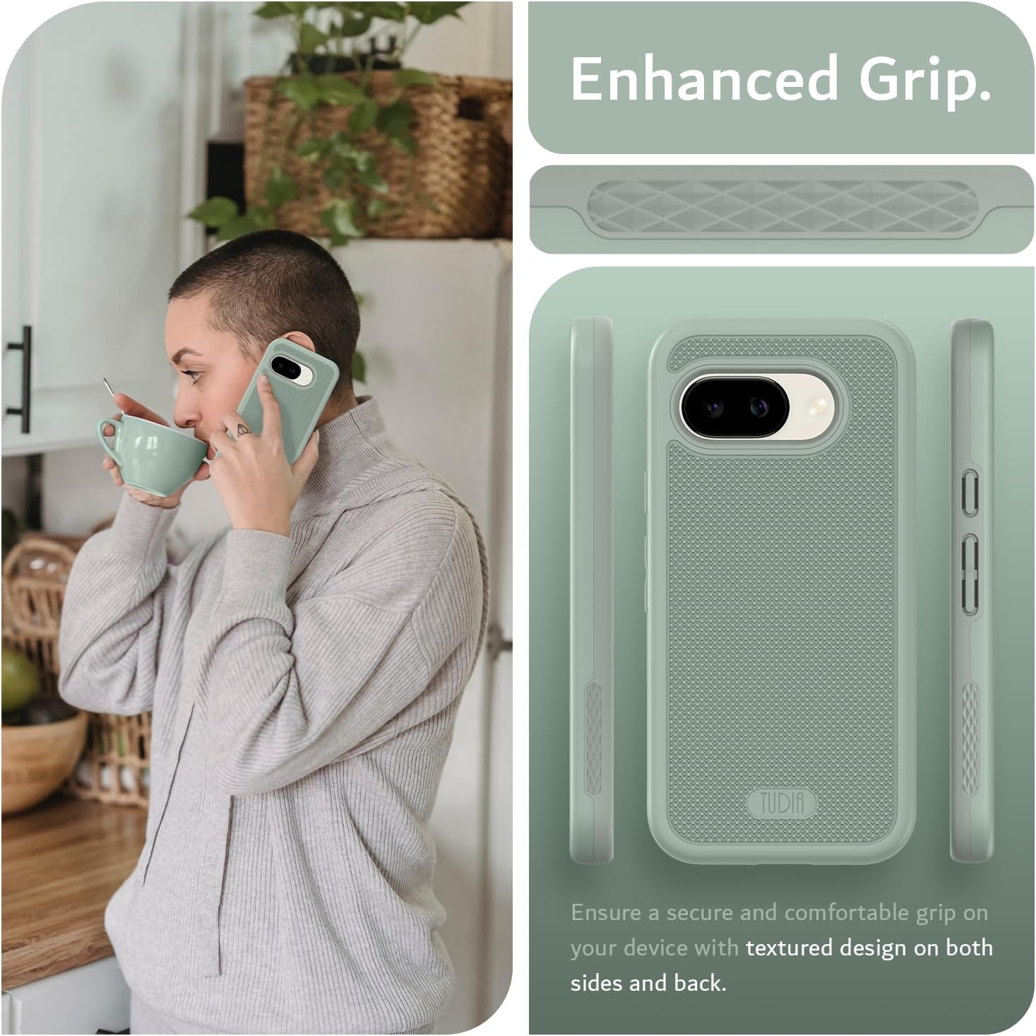 TUDIA for Google Pixel 9a Case (2025) - [Magsafe Compatible] [MergeGrip] Dual Layer Slim [Military Grade Drop Tested] Shockproof Protective Pixel 9A Phone Cases - Green Lily