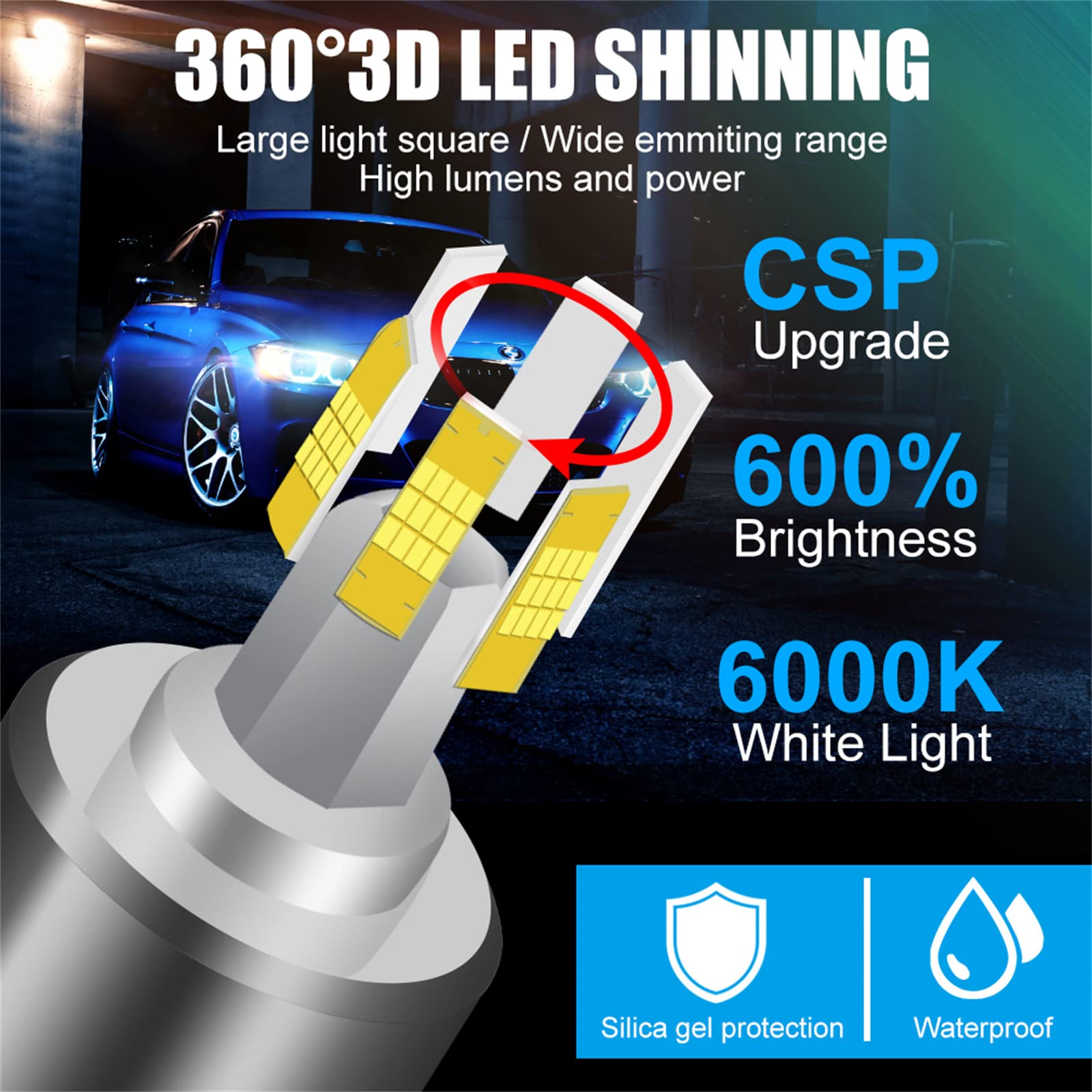 Bombillas LED 100W 40000LM Super Bright, 360° 8 Lados Emisores De Luz LED Kits De Conversión, 6000K Haz Ajustable Blanco Frío, Más De 30000 Horas De Vida Útil, IP67, Plug and Play,H4