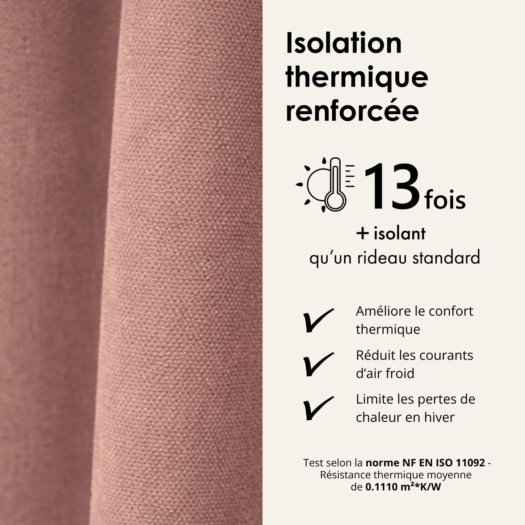 Rideau Thermique Phonique KONFOR - 140 x 180 cm - Rose