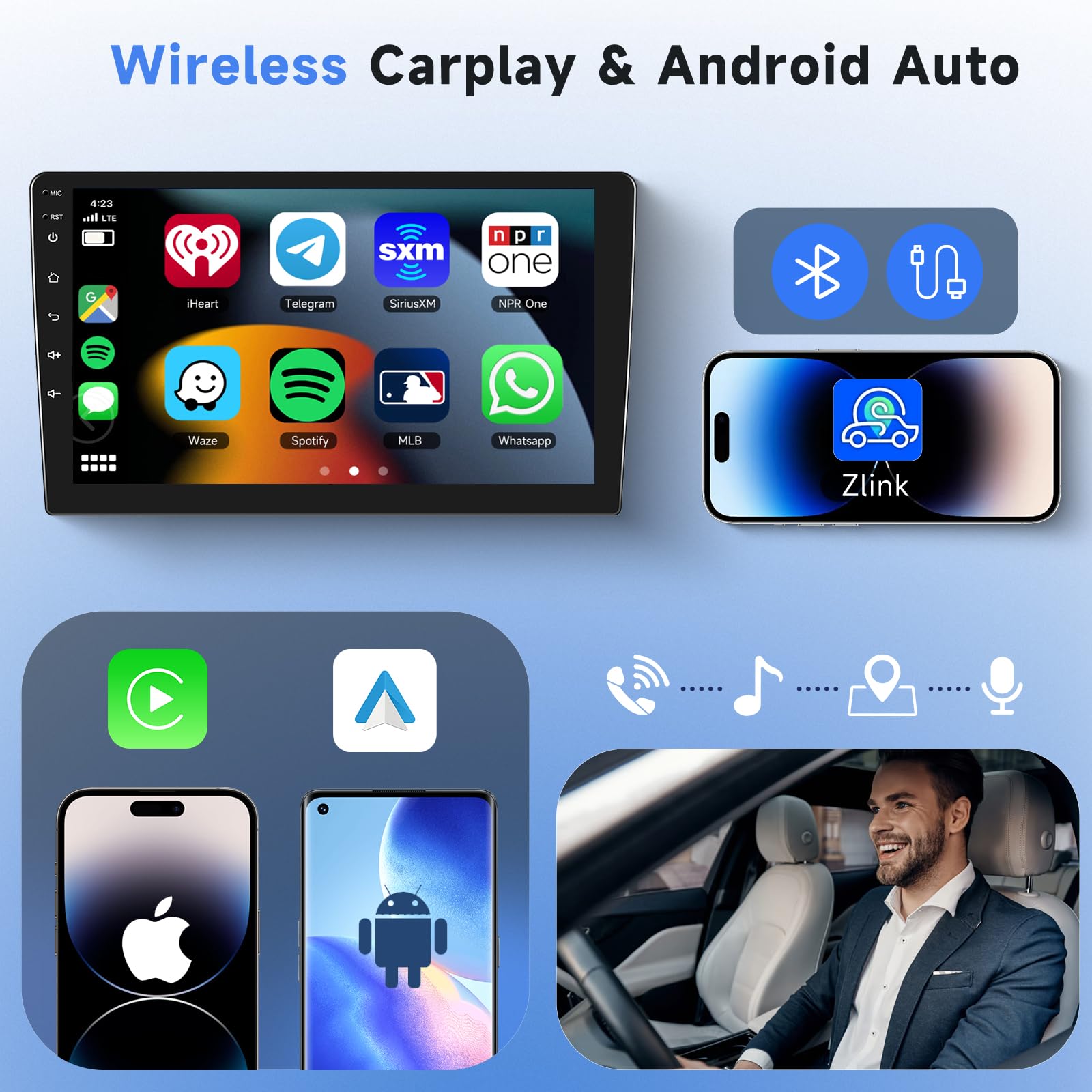 Podofo Autoradio Carplay pour Citroen C4/DS4 (2013-2017), écran Tactile 10.1" Android 2G+64G avec sans Fil Carplay Android Auto, HiFi/Bluetooth/GPS/WiFi/FM/RDS/USB
