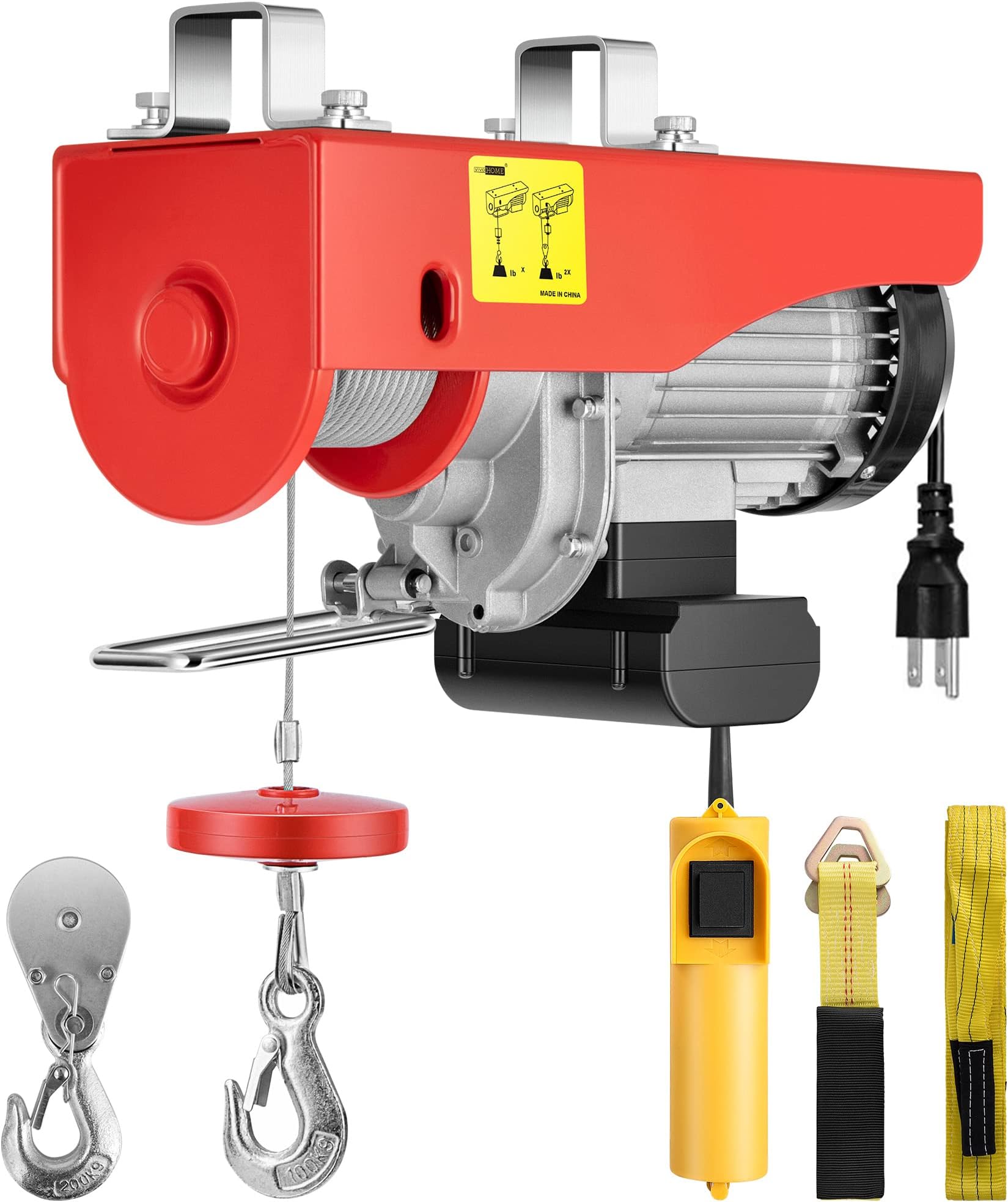 VIVOHOME Electric Hoist, 110V 1320 Lbs Winch with Remote Control, Zinc-Plated Steel Wire Hoist for Garage, Warehouses, Factories 38ft Lifting Height with Emergency Stop Switch ETL Listed