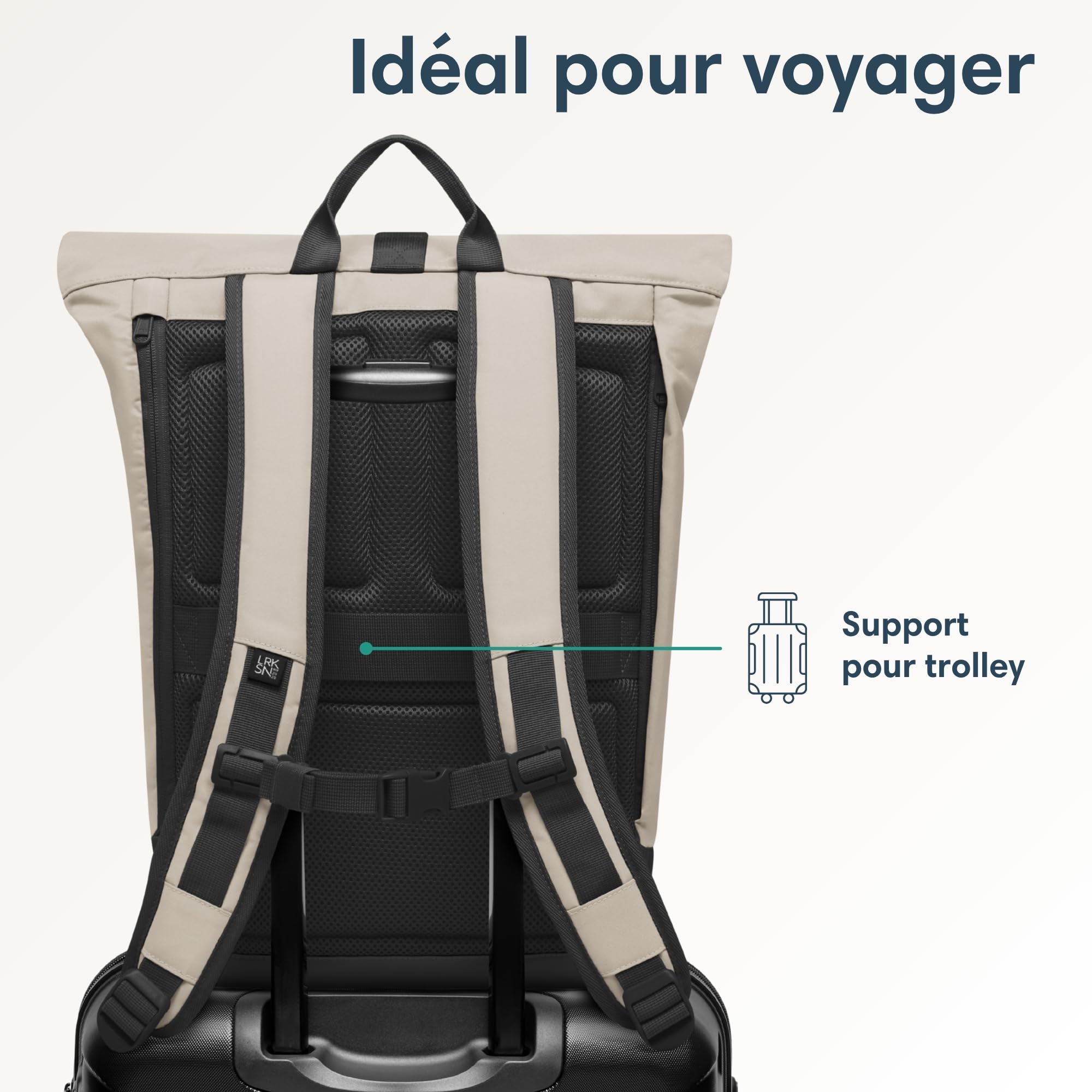 LARKSON Sac à Dos Femmes & Hommes Beige Gris - Janne - Sac à Dos Rolltop avec Compartiment pour Ordinateur Portable pour Université Travail Voyages & Vélo - Medium Backpack - Hydrofuge