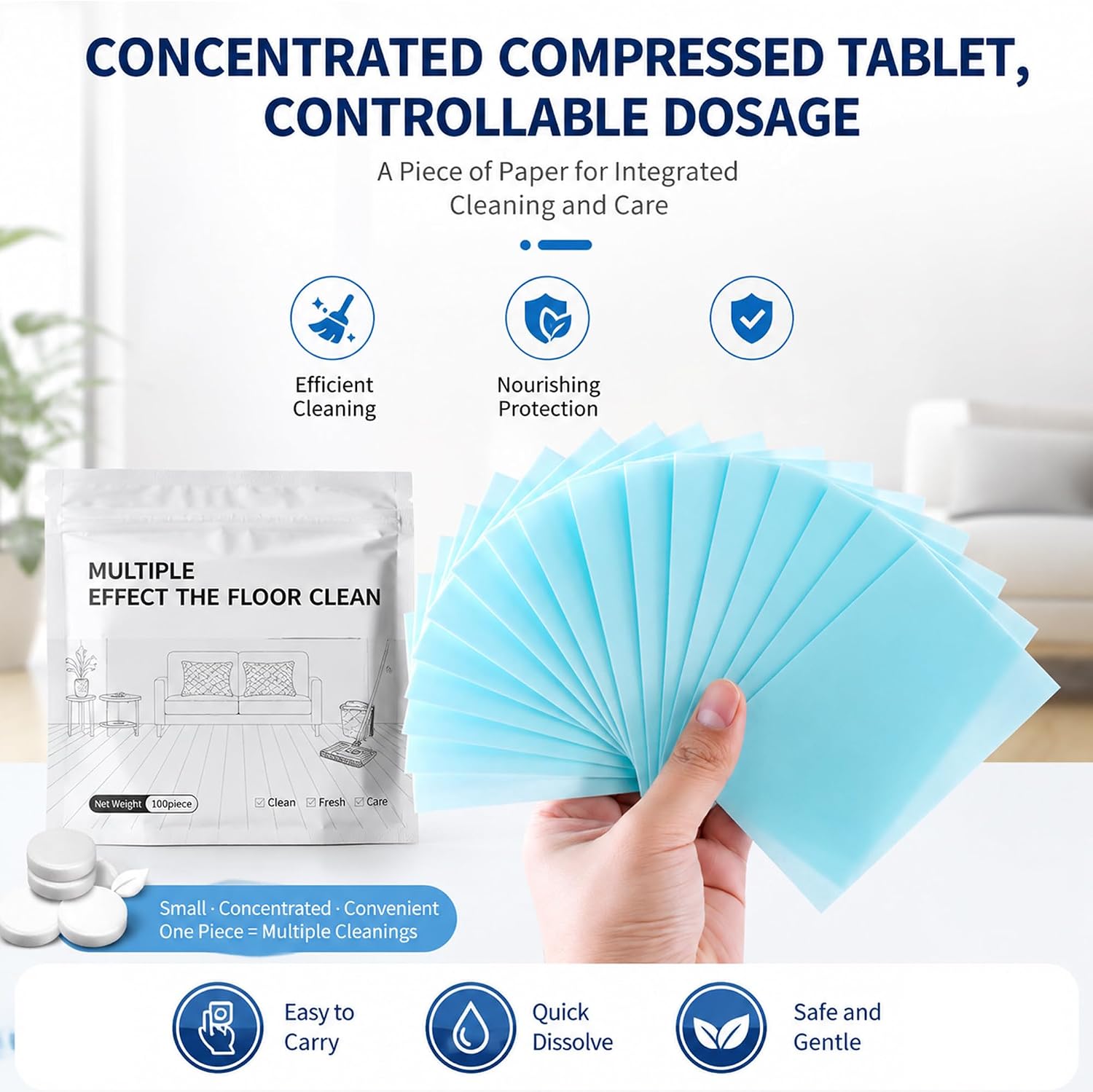 100 Piece Multi Effect Floor Cleaner Sheets, Dissolvable Floor Cleaner Sheets for Hardwood, Tile, Laminate, Floors Cleaners Tablets (Yellow) image 2