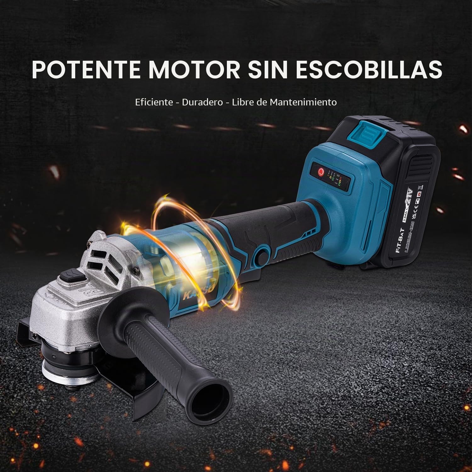 KATSU FIT-BAT 21V Amoladora Angular Inalámbrica Brushless 115mm 125mm Motor sin Escobillas con 3,0 Ah Batería y Accesorios de Adaptador Multiherramienta Oscilante para Cortar Pulir