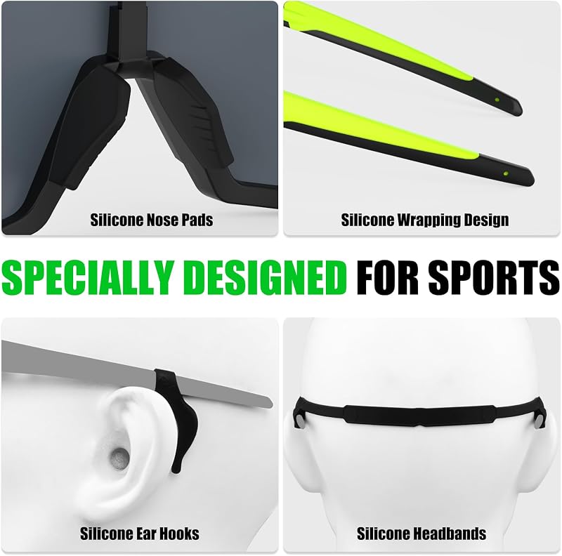 Ochelari sport pentru ciclism X-TIGER UV400 cu 5 lentile interschimbabile, ramă TR90, cu bandă de fixare și agățători pentru urechi, pentru bărbați și femei, pentru alergare