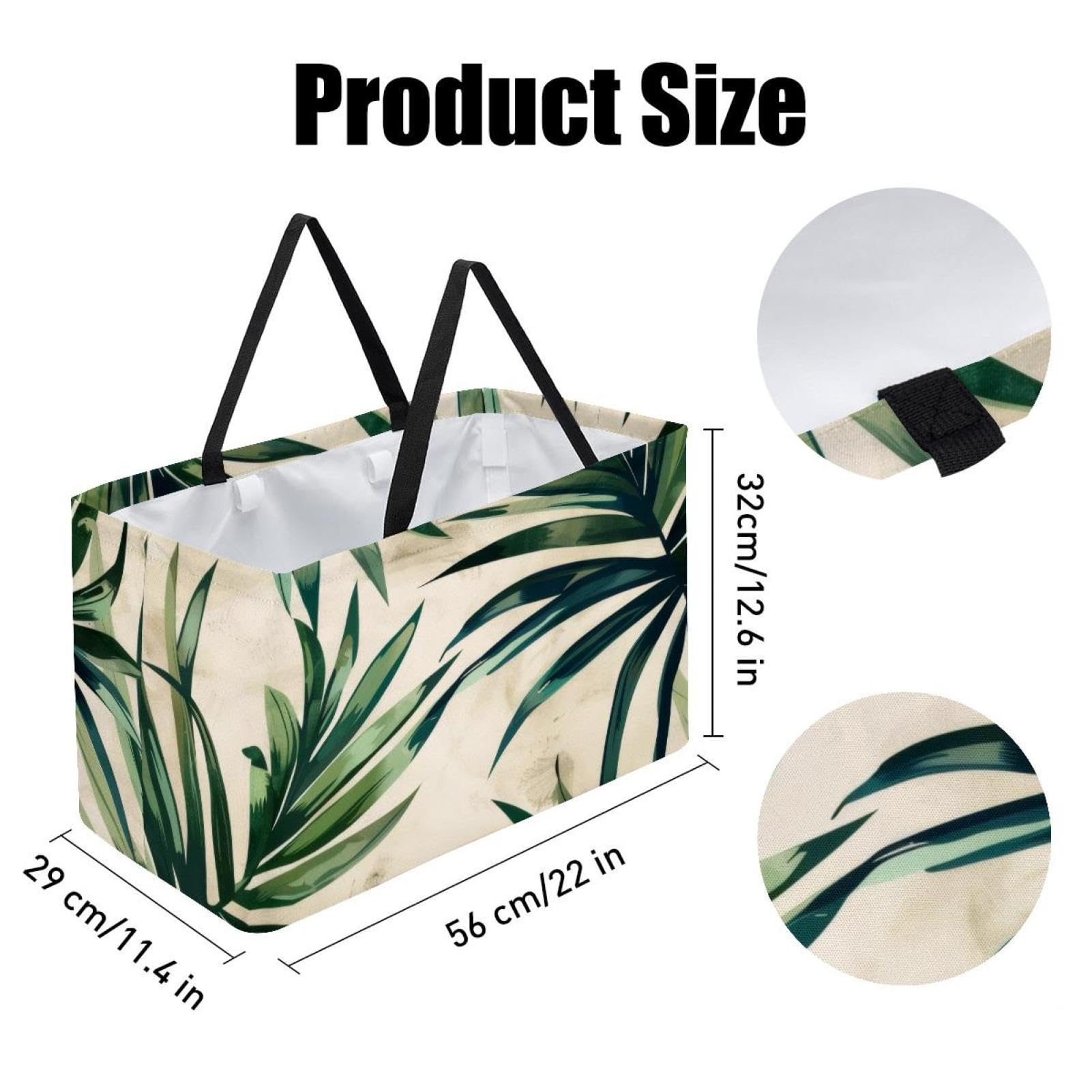 Sacs à provisions réutilisables avec motif feuilles vertes et beiges - Grand sac de courses pliable et lavable pour la plage, le pique-nique, le camping, multicolore, 22.0x12.6x11.4 in/56x29x32 cm