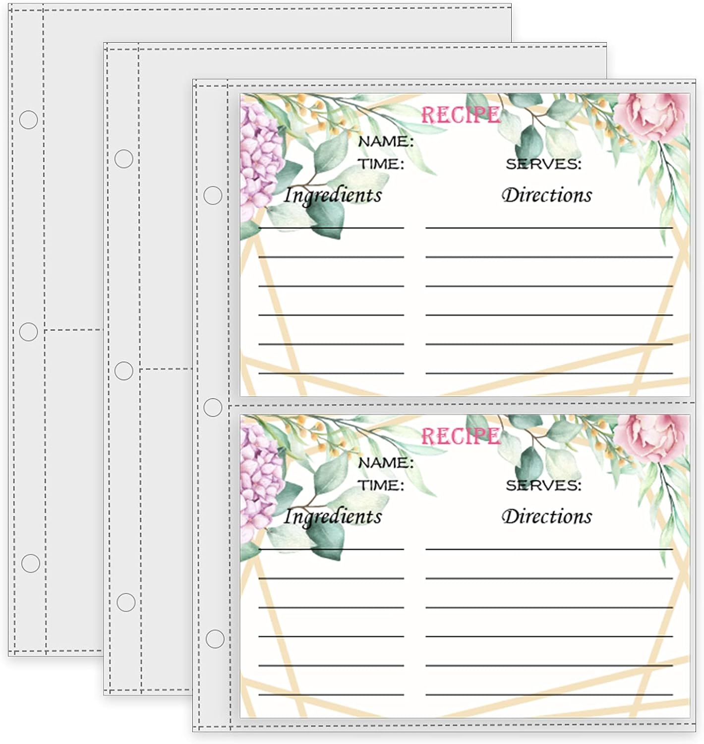 Recipe Binder Refill Pages, Recipe Card Page Protectors, 4 x 6 inch