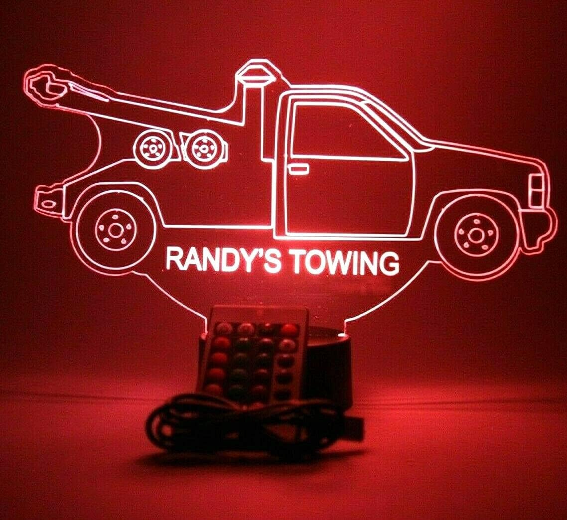 Tow Truck Shape Design Engraved Handmade Acrylic Personalized Tow Truck Wrecker Light Up Light Lamp LED, Light Up Light Lamp LED With Remote, Our Custom Design Feature - It's WOW, Comes With Remote