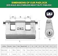 Vista 4 de OKG Ultra Secure Stainless Steel Lock - Heavy Duty Solid Cast Padlock - 3 Keys, 2 Rods, 7/16" Shackle, Push Cylinder, Rust Proof Outdoor Lock