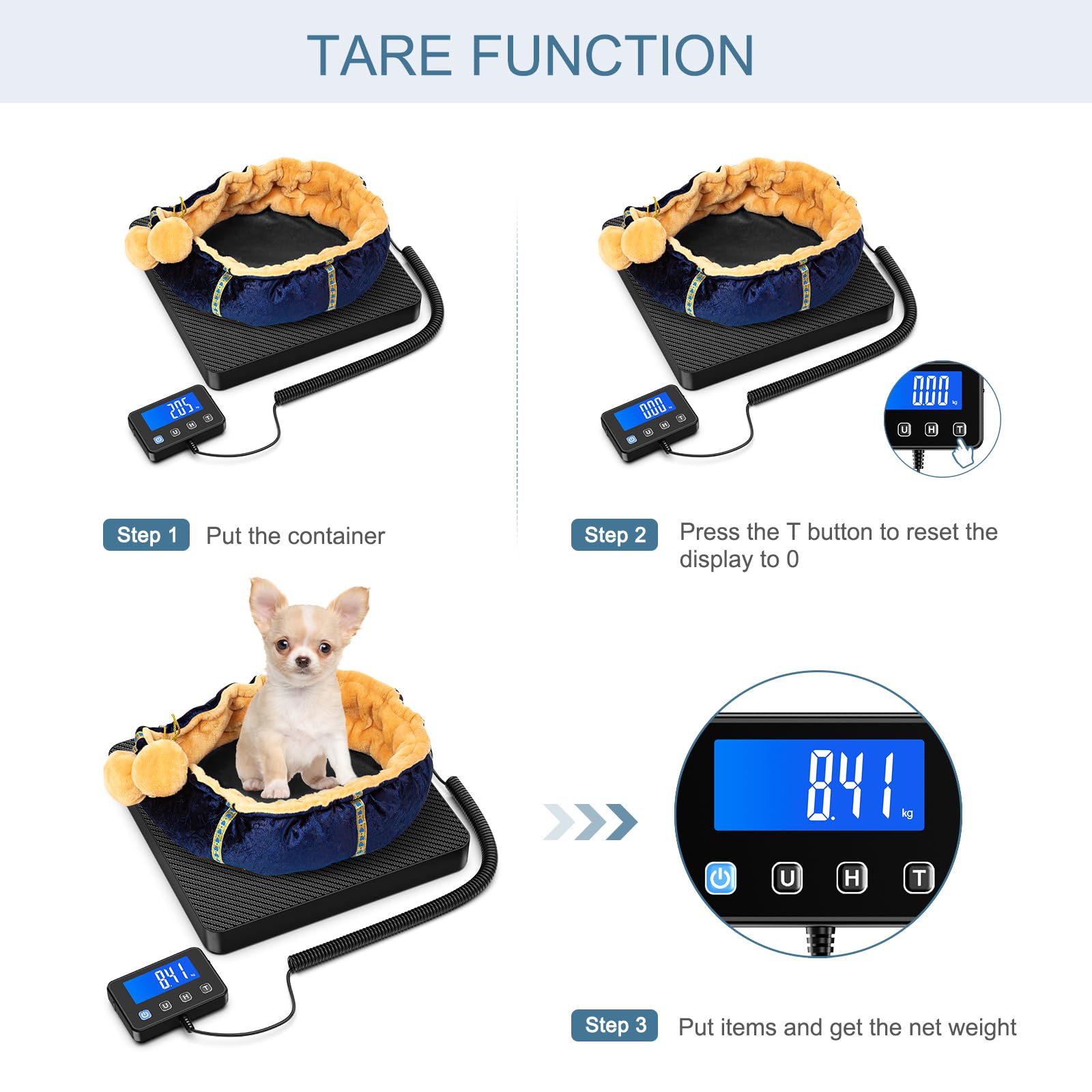 Báscula postal digital, 440 libras/10 g, báscula de envío de paquetes, balanza de equipaje con sensor de alta precisión, báscula de pesaje recargable por USB con pantalla LCD, tara