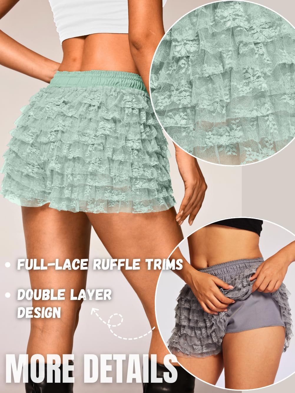 High Waisted Ruffle Shorts for Women Girls, Cute Lace Layered Bloomers, Going Out Mini Micro Bloomer - Image 3