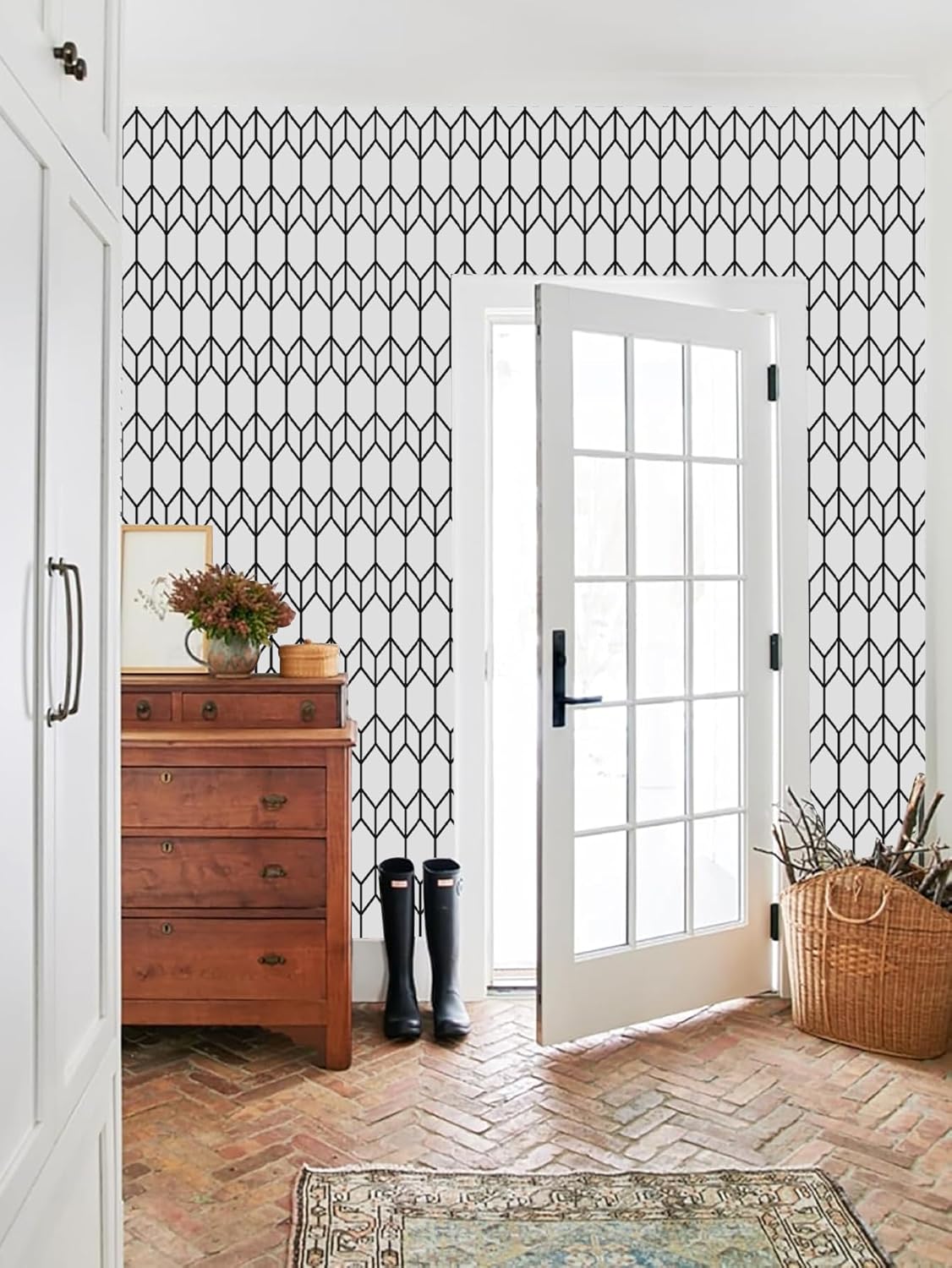 Stripe Peel and Stick Wallpaper Modern Contact Sticker Removable Decorative Boho Temporary Waterproof Geometric Self Adhesive Wallpaper for Bedroom Deco17.7IN x 393.7IN