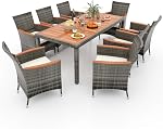 KOTEK 9 Piece Outdoor Dining Set, Wicker Patio Dining Set for 8 with Acacia Wood Table & Chairs, 1.96'' Umbrella Hole, Patio Table and Chairs Set for Backyard, Deck, Garden (Mix Brown)