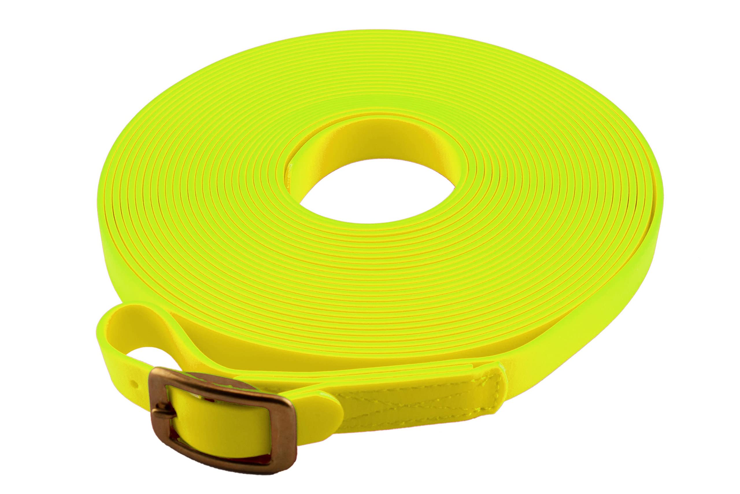 LENNIE BioThane Schweißleine mit Markierung, 16mm breit, Neon-Gelb, 7m lang, Messingschnalle, 5m 8m 10m 12m 15m 20m 25m 30m