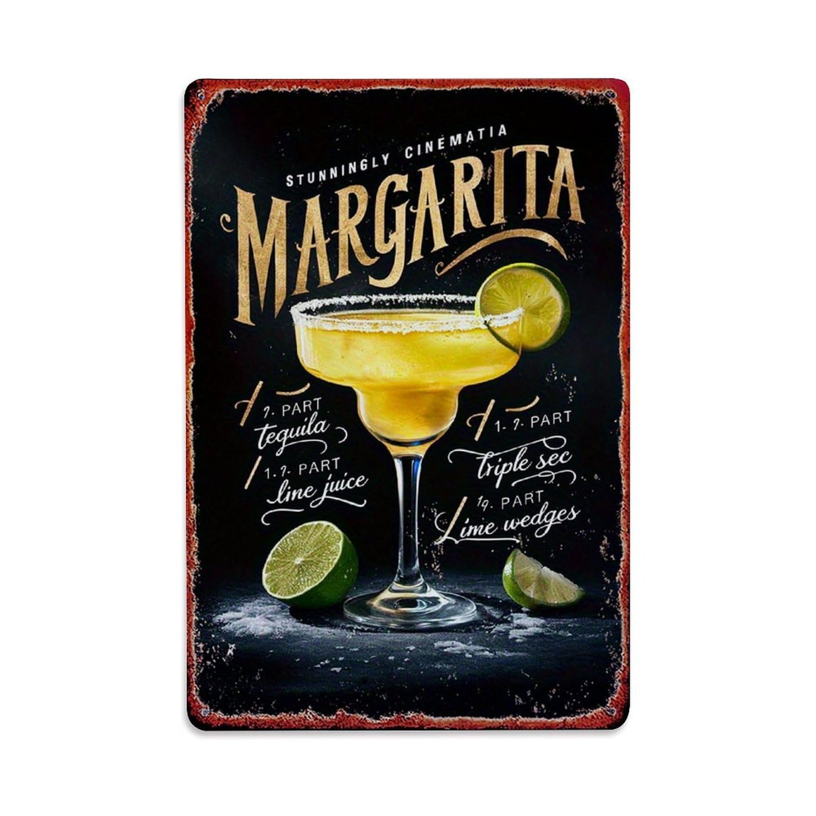 Margarita Cocktail Recipe Art Print Retro Metal Tin Sign, Vintage Decor Art Poster for Bar, Home, Man Cave, Kitchen, Laundry Room Gift 8x12Inch