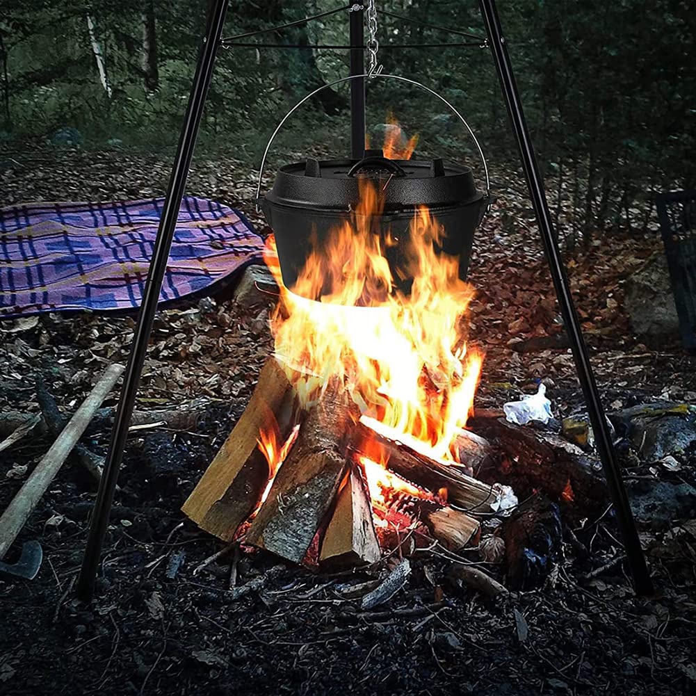 Feuerstelle Stativ mit hängendem Grill - Holzkohle BBQ Stativ für Garten, Camping, Strandparty - Verstellbare Kette für Hochtemperatur-Kochen