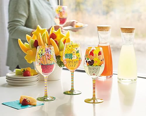 Miniatura 6 de Enesco Designs by Lolita Best Friend Ever - Copa de vino artesanal pintada a mano, 15 onzas, multicolor