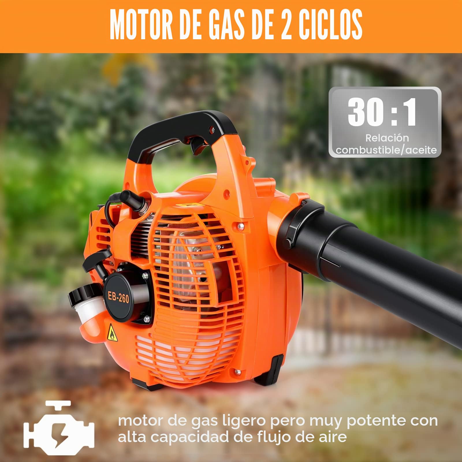 ASUNCELL Soplador de Hojas de Gasolina, hasta 270 km/h, portátil, Ligero, soplador de Hojas de Mano de 25.4cc, Secador de Pelo de jardín sin Cuerda, Soplador de Motor portátil para Caminos, Jardines