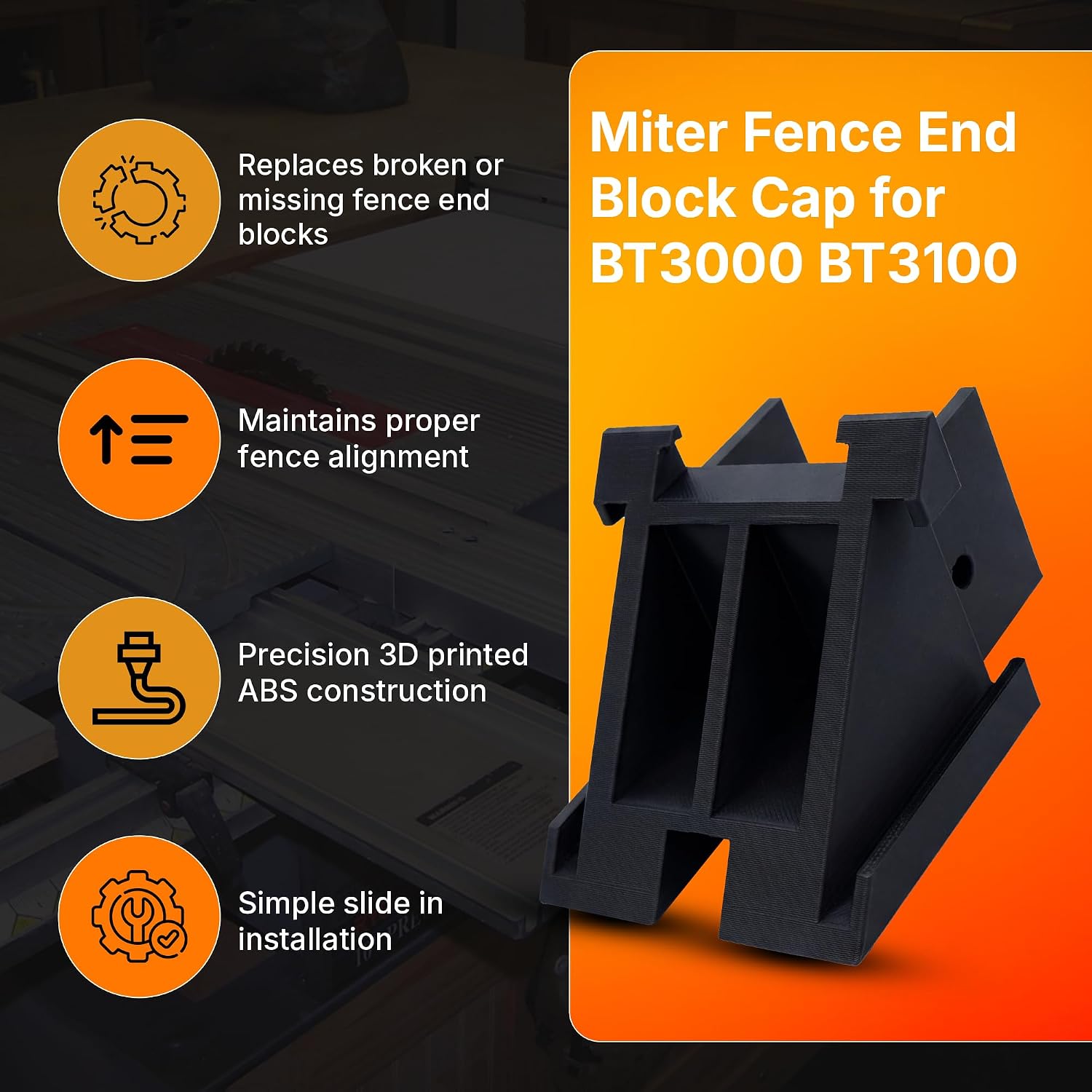 SplashNColor Miter Fence End Block Cap Compatible with Ryobi BT3000 BT3100 Table Saw – Smooth Travel Repair | Crosscut Accuracy Aid | Precision Restore
