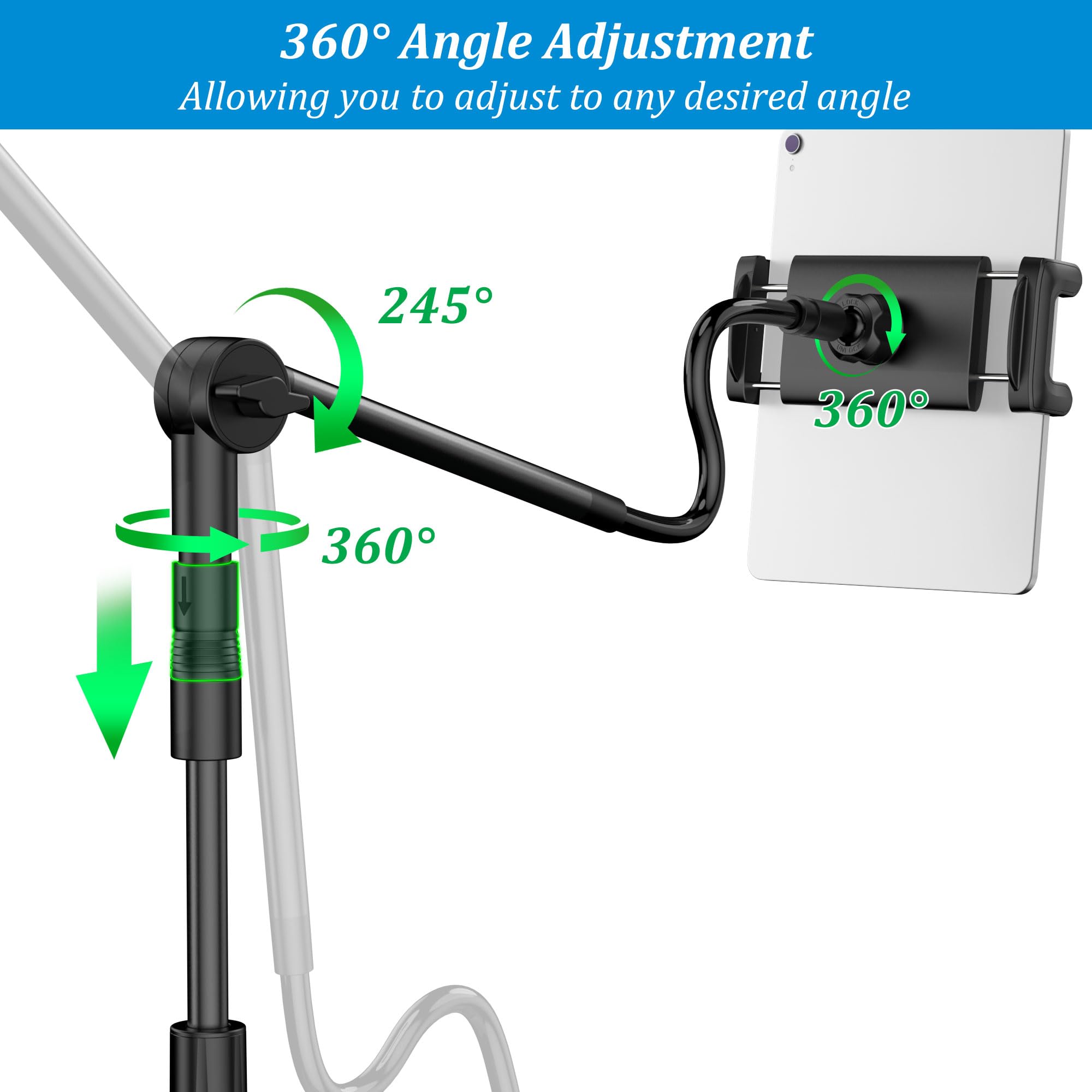 PlusAcc Supporto per Kindle a Collo di Cigno Regolabile per Lettura a Letto, Scrivania e Comodino, Compatibile con Kindle, Kobo e Tablet