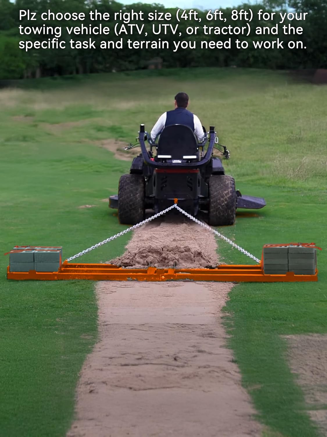 4ft Heavy Duty Drag Harrow for ATV, UTV, Tractor - Adjustable Tow Behind Leveling Rake with Weight Tray for Driveway Grader, Lawn, Field, Pasture, Food Plot Maintenance​, Orange(48 inch)