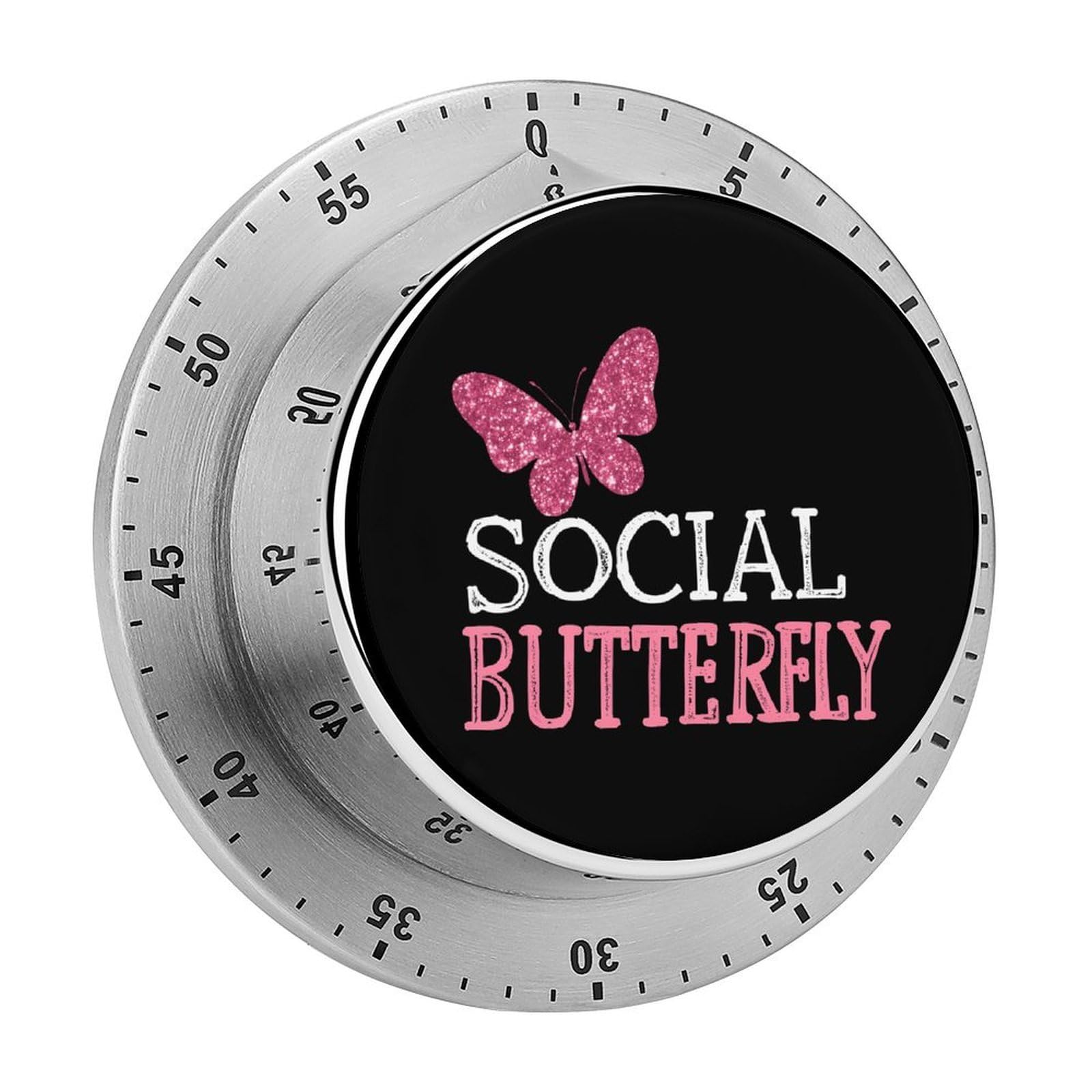 Social Butterflys Mechanical Timer with Alarm for Kitchen Cooking Productivity Stainless Steel Timers