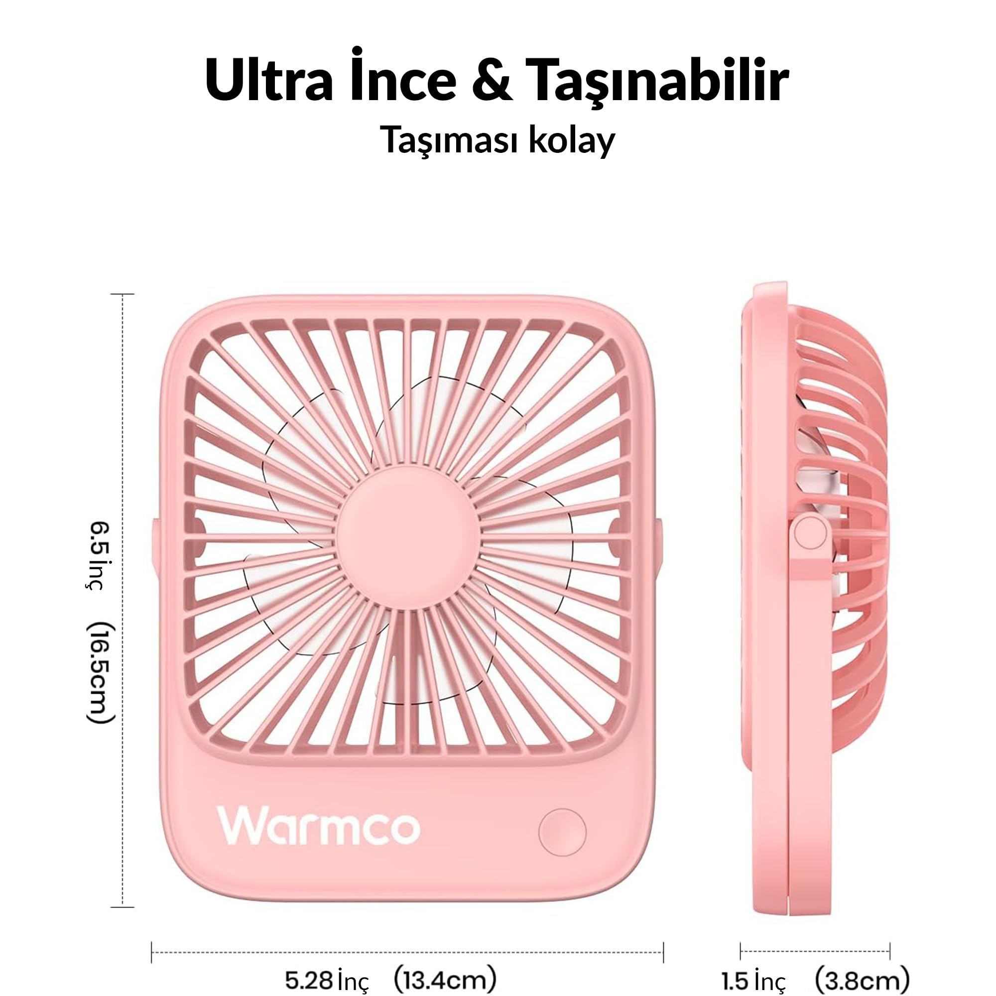 Warmco D1 Masaüstü Vantilatör USB ve Type-C Bağlantılı Taşınabilir Ultra İnce Soğutucu Fan Pembe