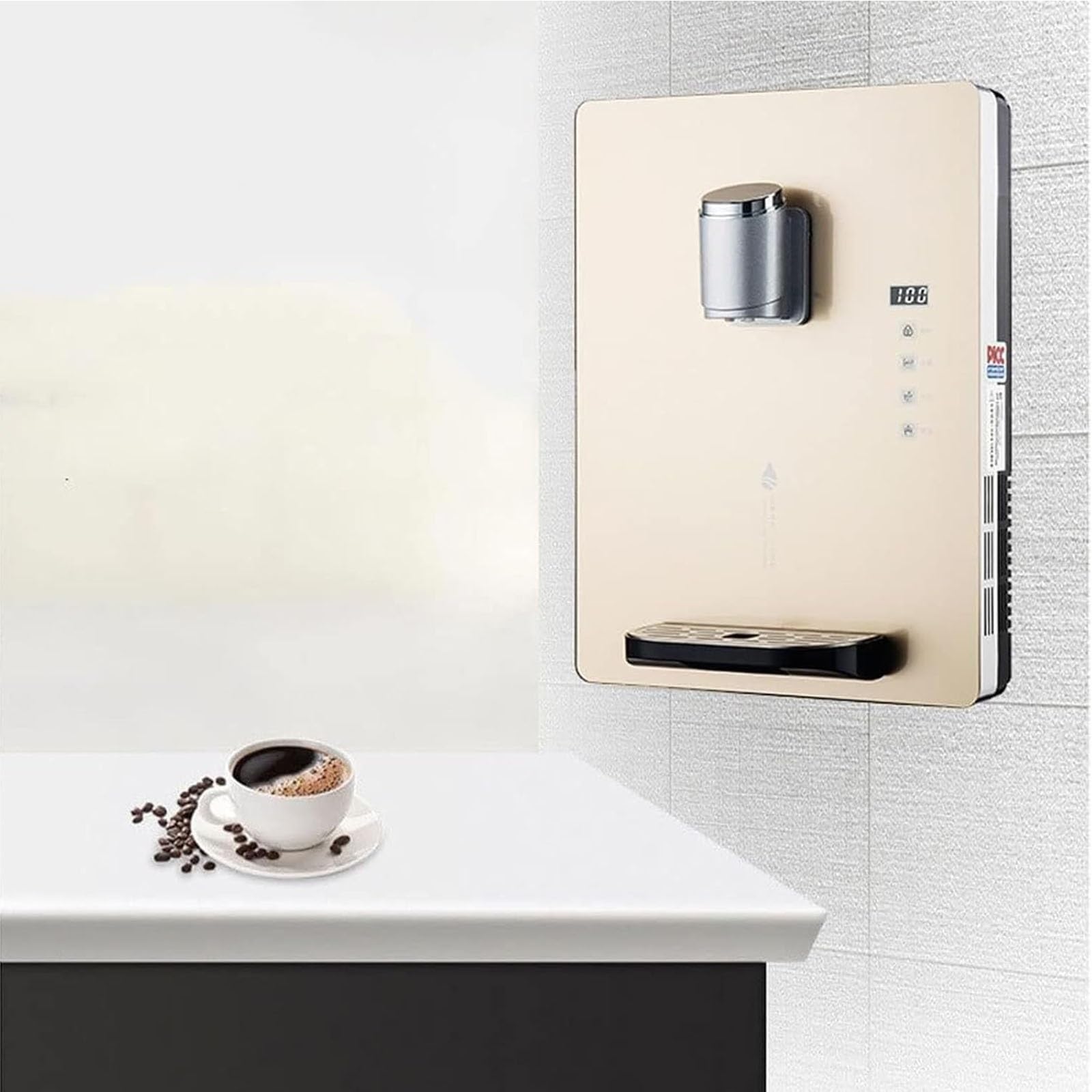 Dispensador de agua de pared con alimentación de red, calentador de agua potable, con bloqueo electrónico for niños, control táctil, for agua caliente y fría, ideal for comedores, hogar(Black)