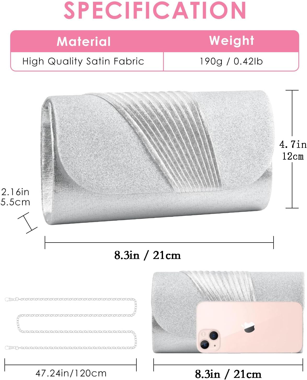 TINDTOP Clutch Purses for Women Evening Handbags for Formal Wedding Party Cocktail Prom Crossbody Shoulder Envelope Bag - Image 4