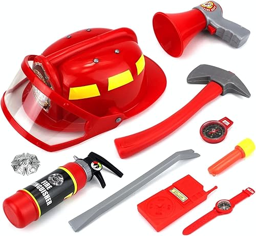 Miniatura 7 de Disfraz de bombero con 10 piezas, juego de roles, set para niños con casco y accesorios