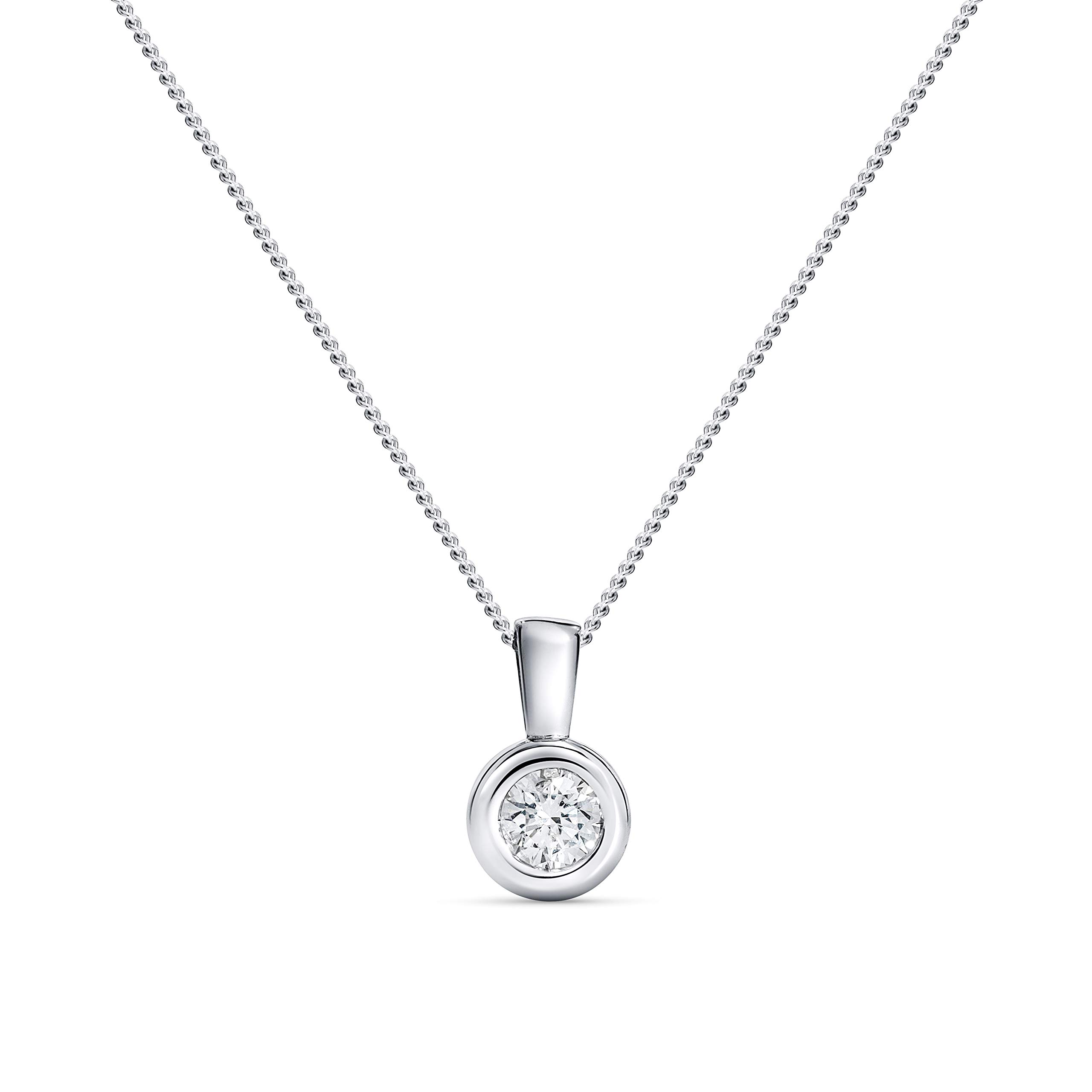 MIORE Łańcuszek damski 0,15 ct diament naszyjnik z wisiorkiem soliter diament brylant łańcuszek z białego złota 14 karatów / złoto 585, biżuteria na szyję długość 45 cm