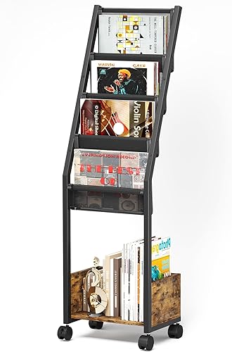 Homeiju Almacenamiento de discos de vinilo, soporte para discos de 4 niveles con soporte de vinilo con estante de exhibición con capacidad para