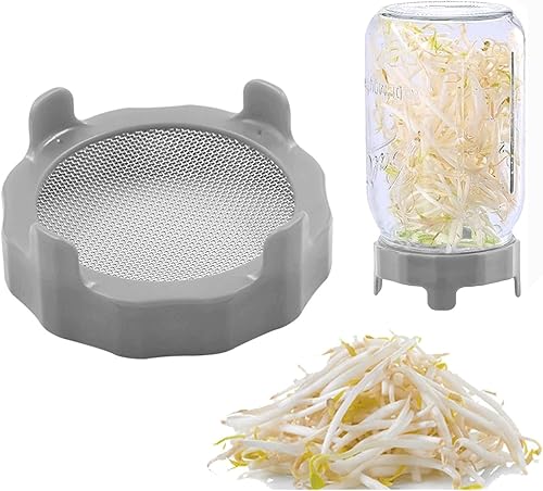 Miniatura 7 de Tapas de brotes de plástico con pantalla de acero inoxidable para tarros de masón de boca ancha, kit de germinación con soporte para bandeja de