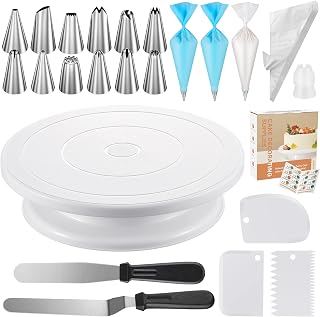 Kootek 71-Piece Cake Decorating Kit with Spinning Turntable, 12 Piping Tips, 52 Bags, Spatulas & Scrapers - Beginner Baking Supplies