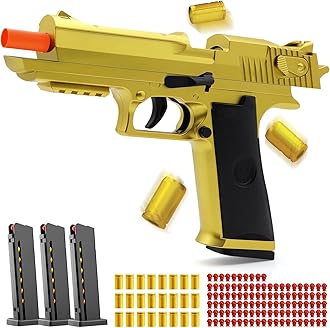 BlingCnsy Automatic Shell Ejecting Toy Gun with Soft Bullets, Gold Fidget Gun Toy Pistol with 110 Bullets & 24 Shells, Educational Outdoor Shooting Game Toys, Gifts for Birthday Halloween Christmas