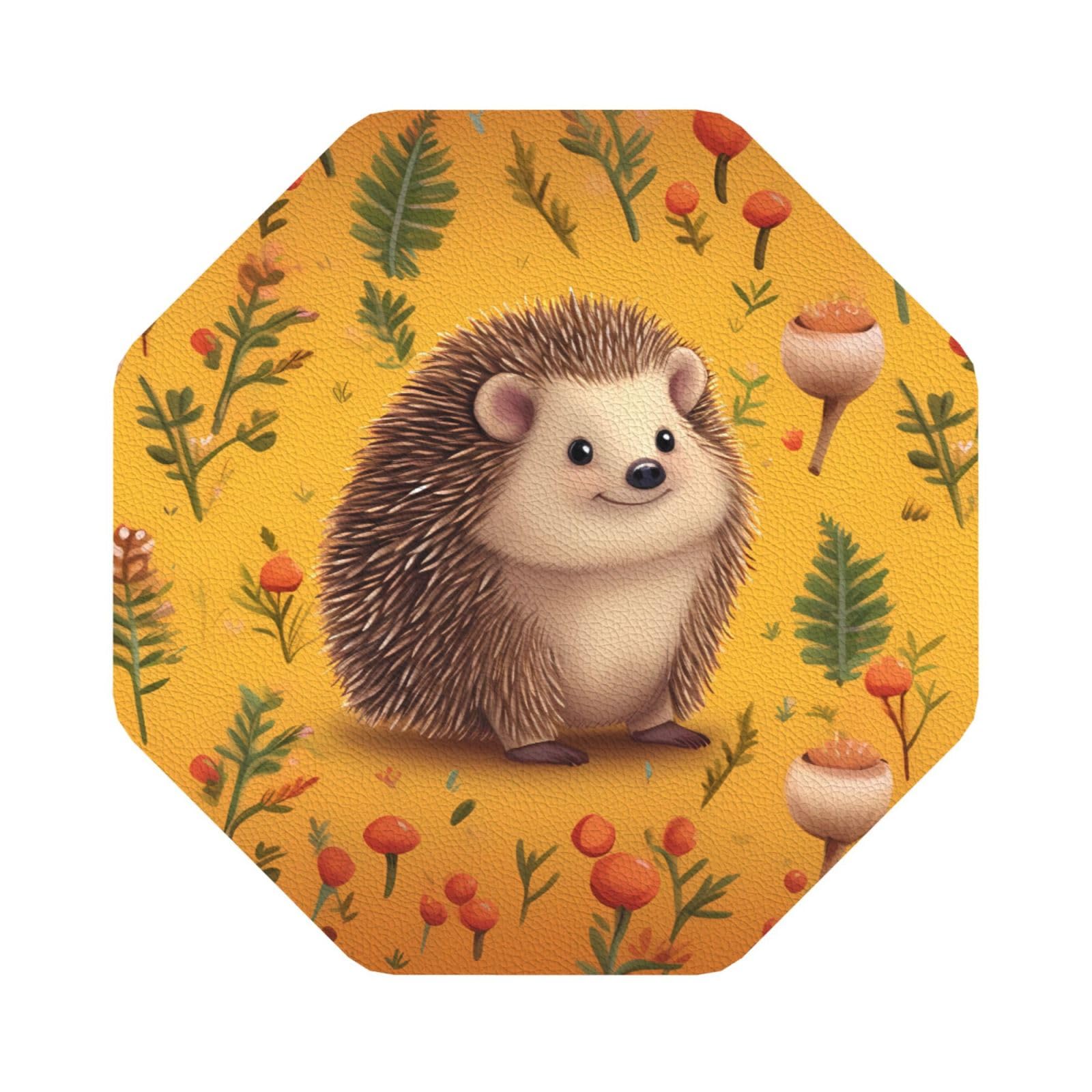 Fodpand Octagon Hedgehog Drink Coasters Set Of 4, Heat Resistant Leather Coasters Fuuny Bar Beer Beverage Coaster For Drinks, Absorbent Cup Mat For Tabletop Protection, Housewarming Gift