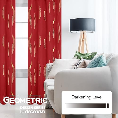 Miniatura 3 de Deconovo - Cortinas opacas con diseño dorado estampado y ojales, ondasrojo auténtico, de 42 pulgadas de ancho x 95 pulgadas de largo