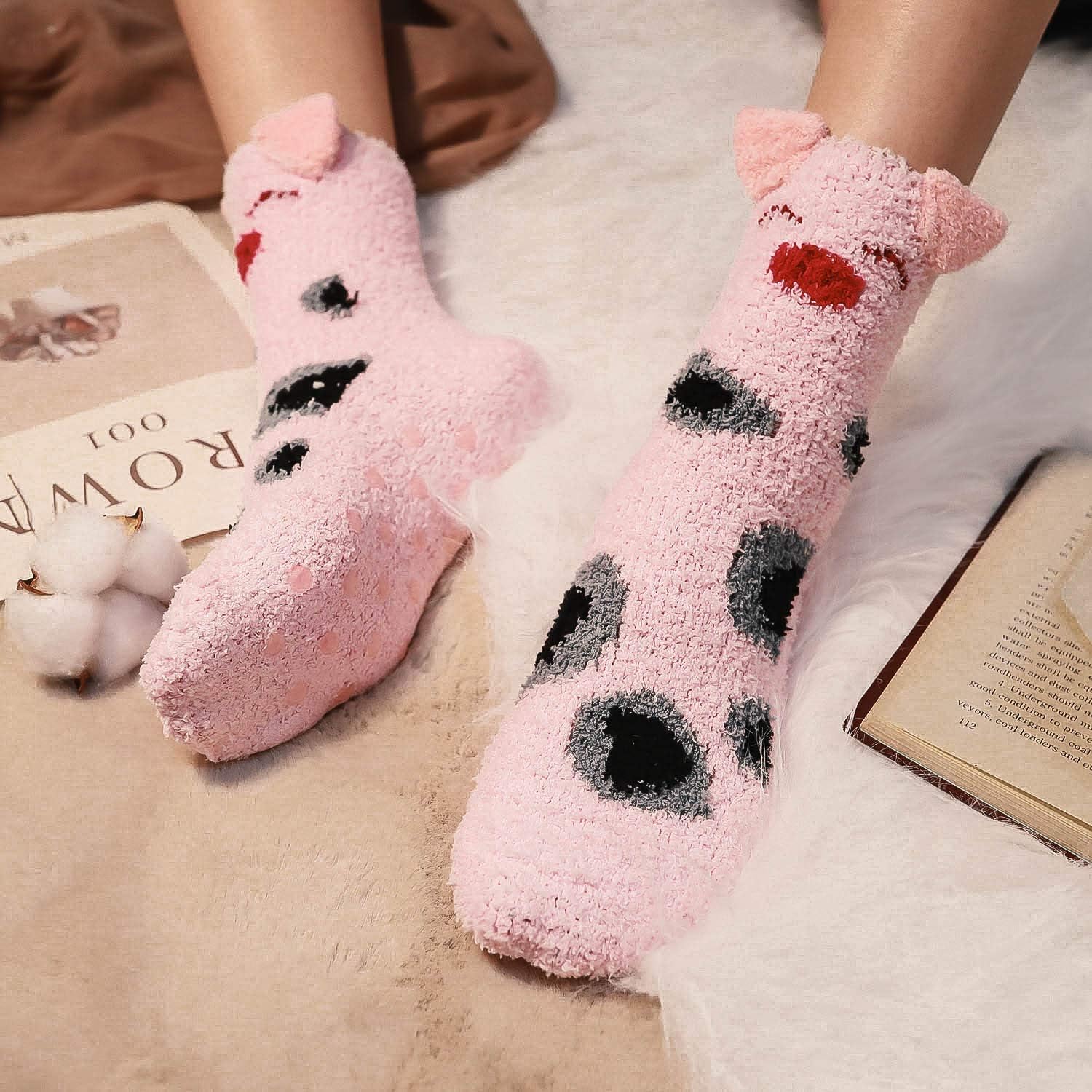 Pack Women Girls Fuzzy Fluffy Socks, Cabin Soft Warm Slipper Crew Cute Cozy Socks (3D Animal Socks) at  Women’s Clothing store
