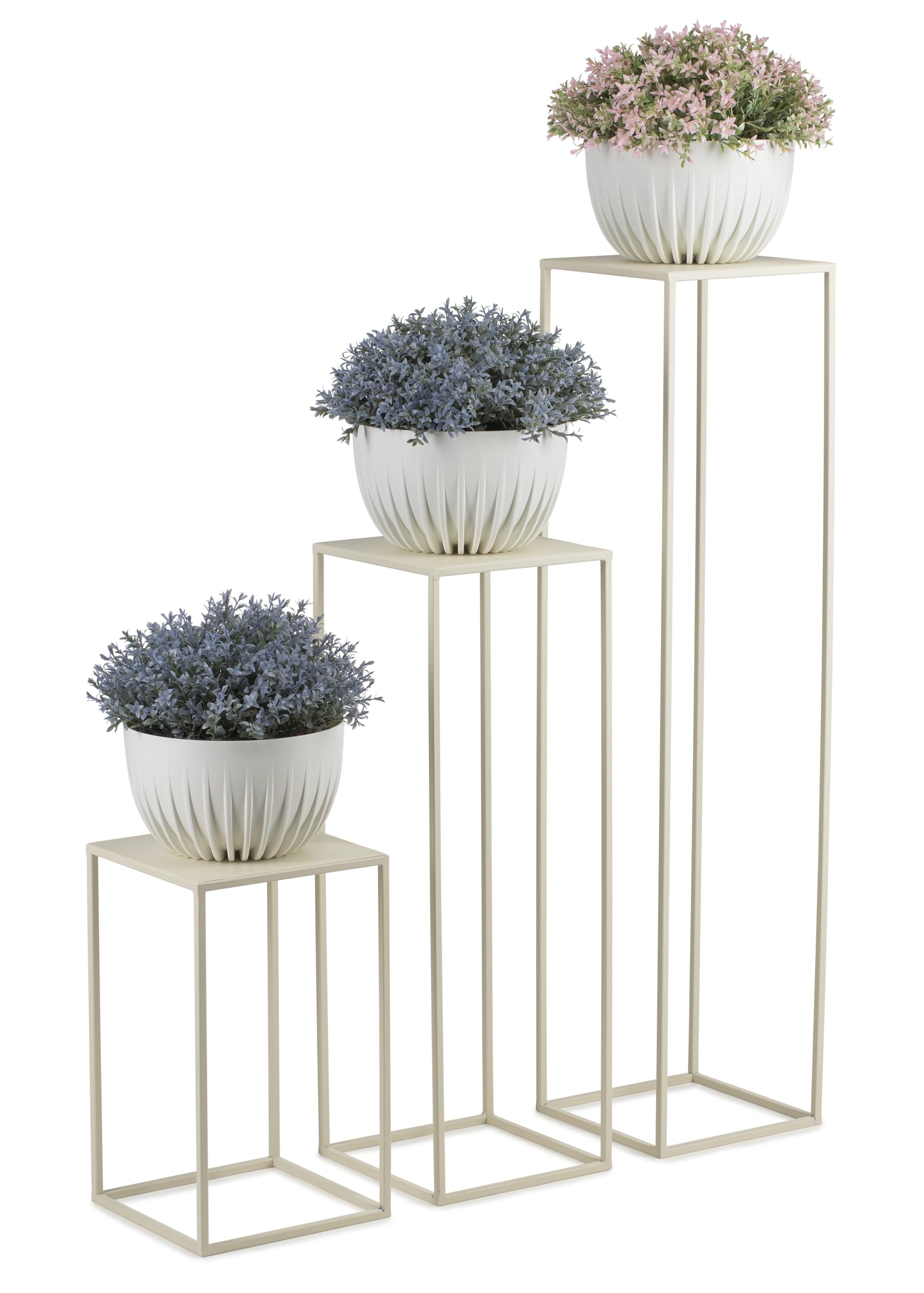 Support de fleurs en métal couleur crème 40 cm de haut – Support de fleurs solide et robuste en métal – Support pour plantes pour la décoration dans le salon, la chambre ou le bureau