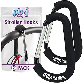 Stroller Hooks for Hanging Diaper Bags - Mommy Stroller Clip and Stroller Accessories Organizer Hook - Large Carabiner Clips for Mom Purse Shopping Grocery Bag and Accessory - (2 Pack) (Carabiner)